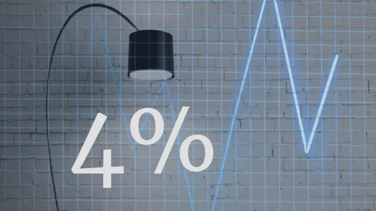 4% overlaying a lamp and a neon graph with a spike up