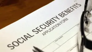 Close up of a social security benefits application form