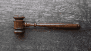 Gavel on a wooden desk