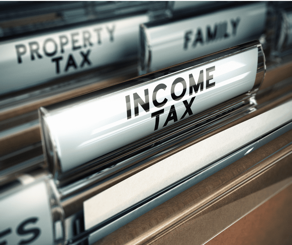 Filing system with the focus on the label that says income tax